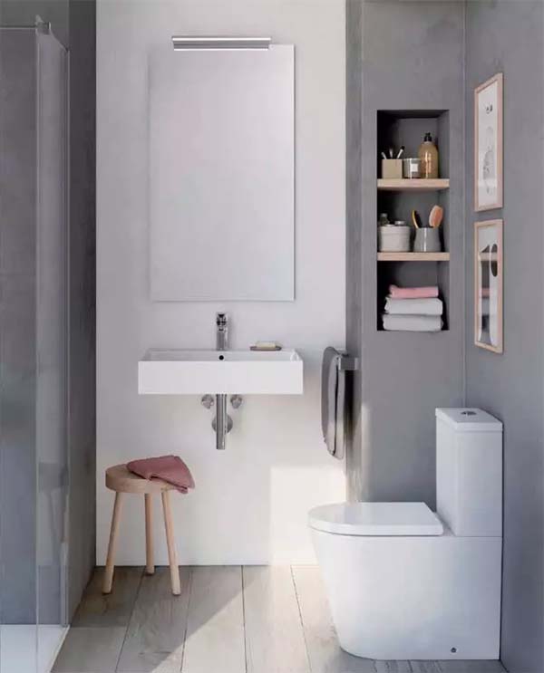 Cement walls with faux wood floor tiles