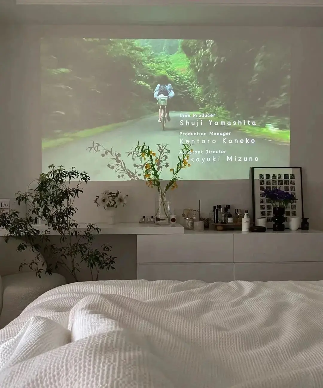 Playing a film on a white backdrop