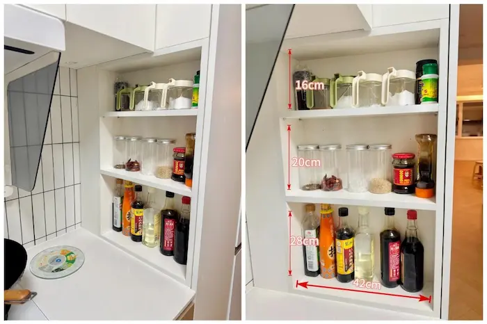 Open shelf niche next to the cooker