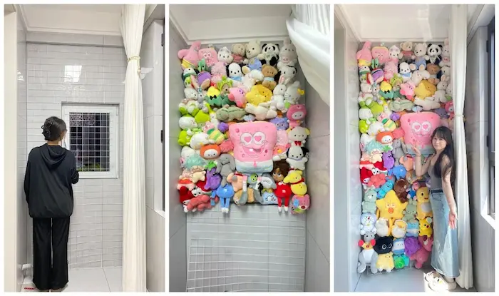Grid pieces + ties to design a doll wall